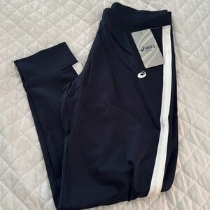 ASICS Youth Girl Athletic Pants Navy Blue w/ White Stripes
